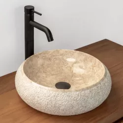 Lavabo da appoggio 40 cm in marmo crema martellato - Artizan