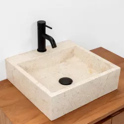 Lavabo da appoggio monoforo 40x40 cm in marmo crema lucido - Artizan