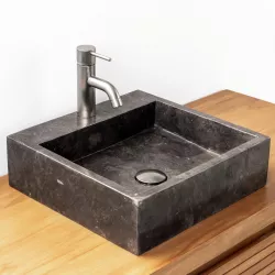 Lavabo da appoggio monoforo 40x40 cm in marmo nero lucido - Artizan