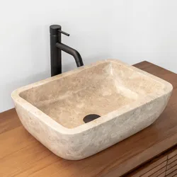 Lavabo da appoggio 50x35 cm in marmo lucido crema - Artizan