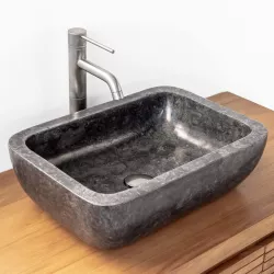 Lavabo da appoggio 50x35 cm in marmo nero lucido - Artizan