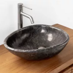 Lavabo da appoggio 50x40 cm in marmo nero lucido - Artizan