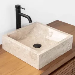 Lavabo da appoggio 40x40 cm in marmo crema lucido - Artizan