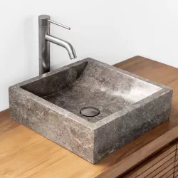 Lavabo da appoggio 40x40 cm in marmo grigio lucido - Artizan