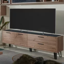 Mobile tv 180 cm in legno rovere artisan e nero chalet 2 ante e 2 cassetti - Skye living