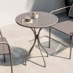 Tavolo da giardino rotondo 60 cm in metallo tortora - Dama