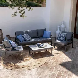 Set relax da giardino 5 posti in alluminio antracite con cuscini grigi - Arisa