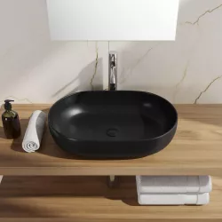 Lavabo d'appoggio ovale in ceramica 60x40 cm nero opaco - Cloe