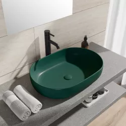 Lavabo d'appoggio ovale in ceramica 60x40 cm verde opaco - Cloe