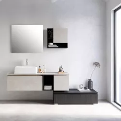 Mobile bagno 205 cm profondo 51,5 cm grigio cassettiera dx pensile e  specchio - Visione