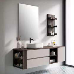 Mobile bagno sospeso 162 cm tortora boiserie a dx e specchio - Materia