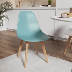 Sedia da interni celeste con gambe in legno - Alborg