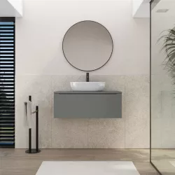 Mobile da bagno sospeso con top appoggio 90 cm grigio opaco - Sleek