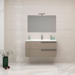 Mobile bagno sospeso 100 cm con lavabo e specchio finitura effetto legno moka - Aliseo