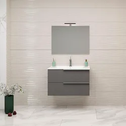 Mobile bagno sospeso 80 cm con lavabo e specchio finitura lino - Aliseo