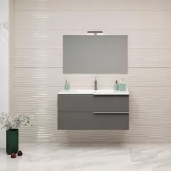 Mobile bagno sospeso 100 cm con lavabo e specchio finitura lino - Aliseo