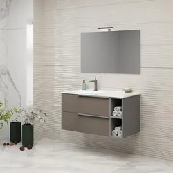 Mobile bagno sospeso 100 cm lavabo sx vano frontale effetto legno moka - Aliseo