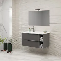 Mobile bagno sospeso 120 cm lavabo sx vano frontale e specchio finitura lino - Aliseo