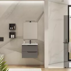 Mobile bagno sospeso 60 cm con lavabo integrato grigio storm opaco e specchio - Agave Plus