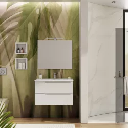 Mobile bagno sospeso 80 cm con lavabo integrato bianco opaco e specchio - Agave Plus