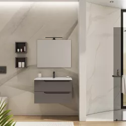 Mobile bagno sospeso 80 cm con lavabo integrato grigio storm opaco e specchio - Agave Plus