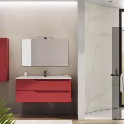 Mobile bagno sospeso 120 cm con lavabo integrato rosso brik opaco e specchio - Agave Plus