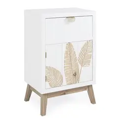 Mobiletto 45 cm in legno bianco con decorazioni intarsiate