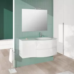 Mobile bagno sospeso 110 cm bianco lucido lavabo dx e specchio - Zoe