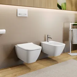Sanitari sospesi a cacciata rimfree bianco Keratect Serie Smyle Square - Geberit