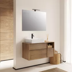 Mobile bagno Roma sospeso da 100 cm rovere chiaro e bianco effetto legno  con lavabo specchio e pensile - Cerama Shop Online di igienico-sanitari ed