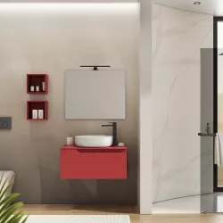 Mobile bagno sospeso 80 cm portalavabo rosso brik opaco e specchio - Agave
