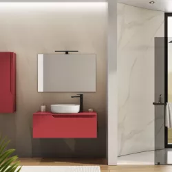 Mobile bagno sospeso 100 cm portalavabo rosso brik opaco e specchio - Agave