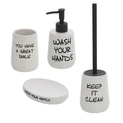 Set 4 accessori da bagno da appoggio in ceramica bianco - Linea Wash