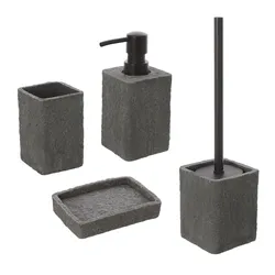Set 4 accessori da bagno in resina grigio effetto pietra - Linea Sabbia