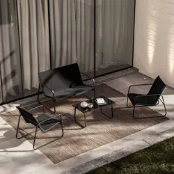 Set relax divano 2 poltrone e tavolino in alluminio nero - Fellini