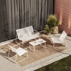 Set relax divano 2 poltrone e tavolino in alluminio bianco - Fellini
