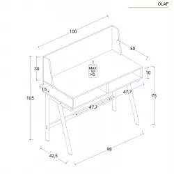 Scrivania 100x50 cm in legno rovere chiaro e acciaio bianco con lavagna e  vani portaoggetti - Olaf