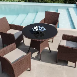 Tavolo da giardino rotondo 90 cm in polyattan marrone chiaro con top in vetro - Capri