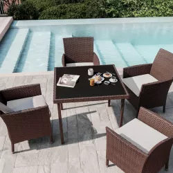 Tavolo da giardino quadrato 80x80 cm in polyattan marrone chiaro con top in vetro - Capri