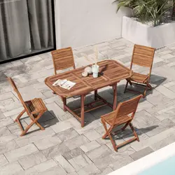 Set pranzo tavolo allungabile 120/160x80 cm e 4 sedie pieghevoli in legno di acacia - Paja