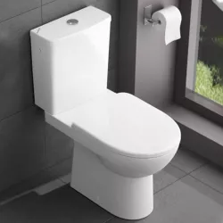 Sanitari monoblocco a cacciata rimfree allaccio laterale cerniere inox - Selnova di Geberit