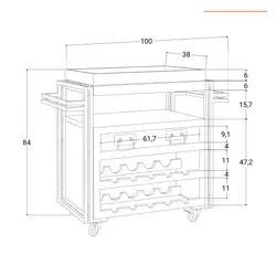 Carrello portabottiglie in legno di mango riciclato con ripiani - Freia  Mango