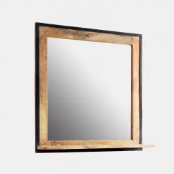 Specchio 70x70 in legno di mango con mensola - Freia Mango