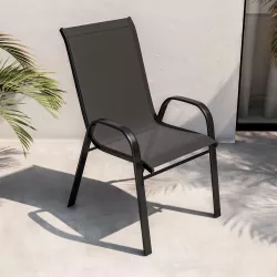 Sedia con braccioli impilabile in acciaio nero e textilene antracite - Ninfa