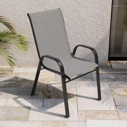 Sedia con braccioli impilabile in acciaio nero e textilene grigio - Ninfa