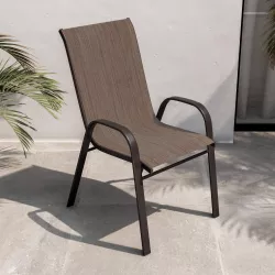 Sedia con braccioli impilabile in acciaio e textilene marrone - Ninfa