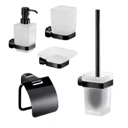Set 5 accessori a muro in acciaio inox nero e vetro satinato - Stelvio di Gedy