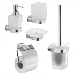 Set 5 accessoria a muro in acciaio inox cromo e vetro satinato - Stelvio di Gedy