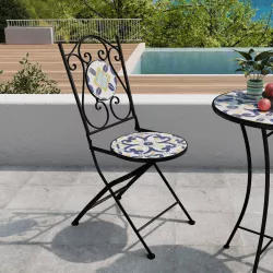 Sedia da giardino con decorazione mosaico a fiori blu - Otranto