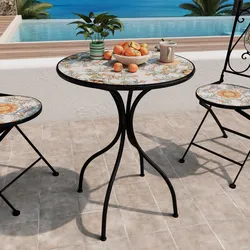 Tavolo da giardino rotondo 60 cm con decorazione mosaico a fiori arancio - Otranto